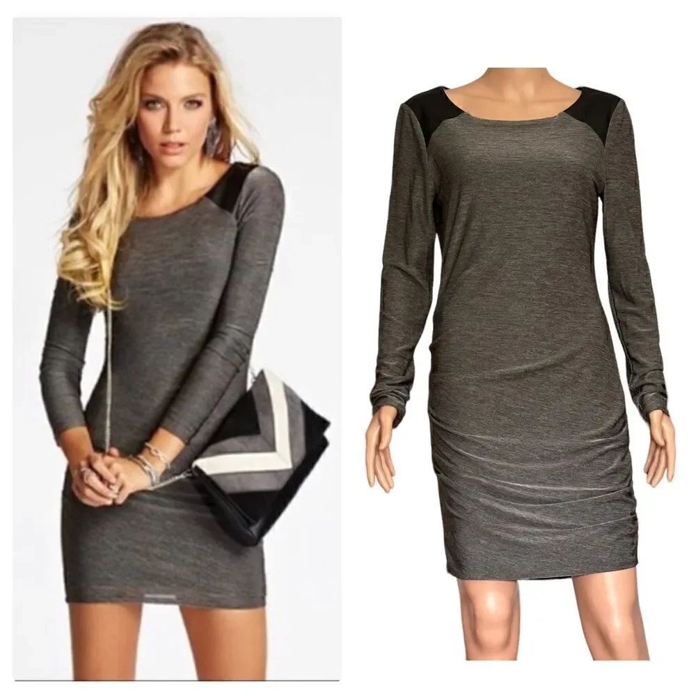 GUESS Faux Leather Shoulder Accent Bodycon Dress LARGE